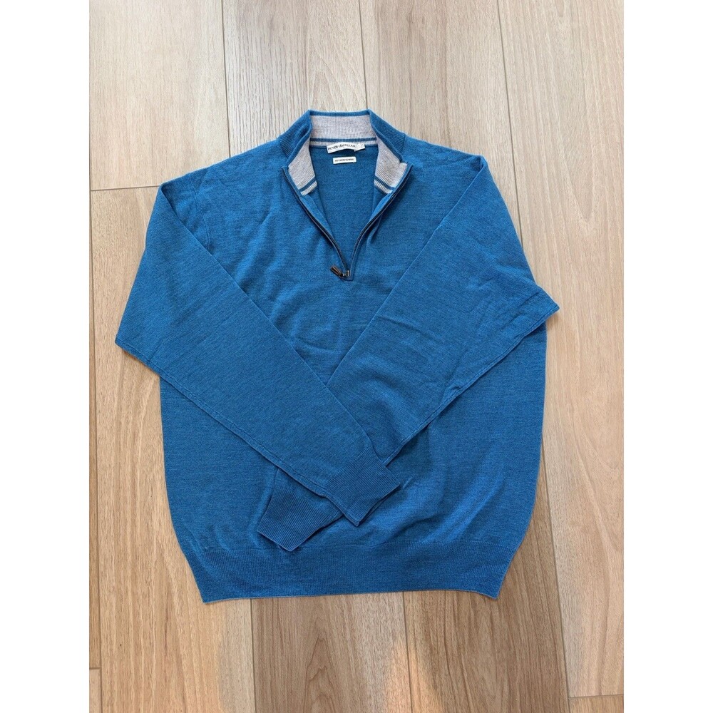 Peter Millar Mens Blue Crown Autumn Crest 100% Merino Wool 1/4 Zip Sweater